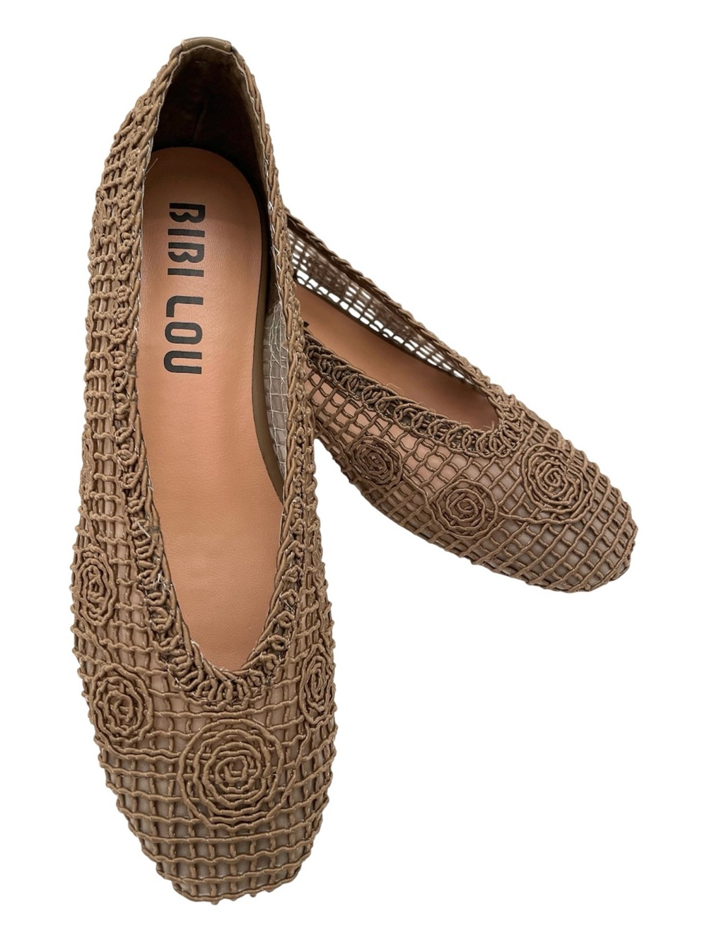 Anthropologie Bibi Lou Macrame Ballerina Flats EU 38 Camel Brown NWOT